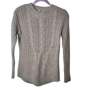 Trina Turk Cable Knit Sweater Angora Blend‎ Crew Neck Long Sleeve Neutral